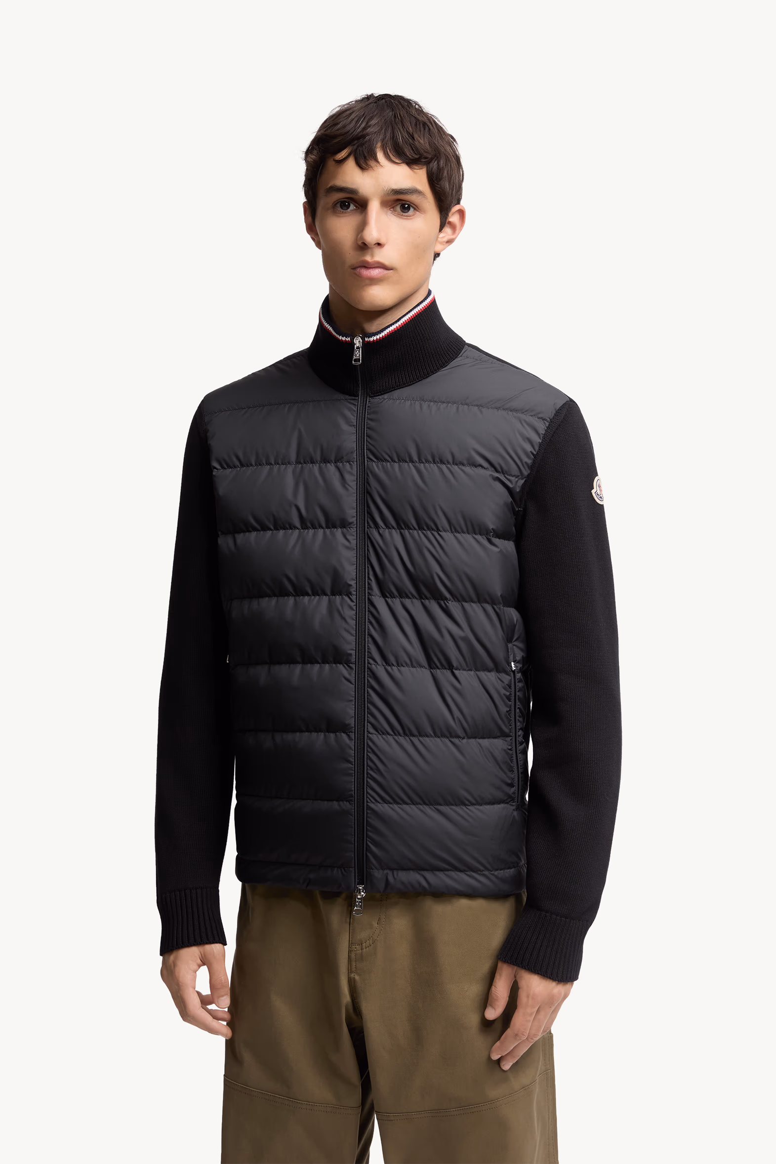 Cardigan zippé en coton matelassé Hommes Noir Moncler 3